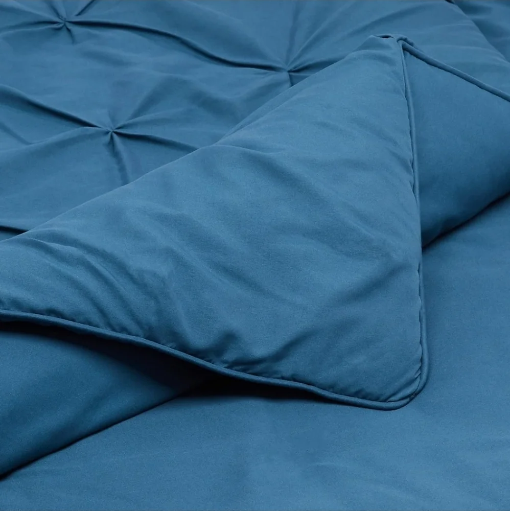 Geometric Dark Teal Comforter Bedding Set, Pinch Pleat, Twin/TwinXL New
